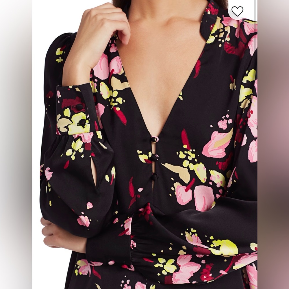 A.L.C. Rivera silk floral blouse in black and pink. - Picture 4 of 9